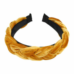 Haarband Diadeem 4cm – Gevlochten Velvet Stof – Geel