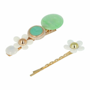 Haarspeld Duckklem en Schuifspeldjes 6,5cm – Cirkelvorm – Wit Goud Groen – Set van 2