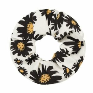 Haarelastiek Scrunchie – Bloemenprint – Gladde Stof – Zwart Wit