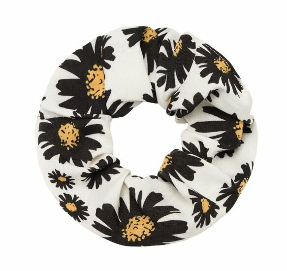 2110789905 Haarelastiek Scrunchie – Bloemenprint – Gladde Stof – Zwart Wit