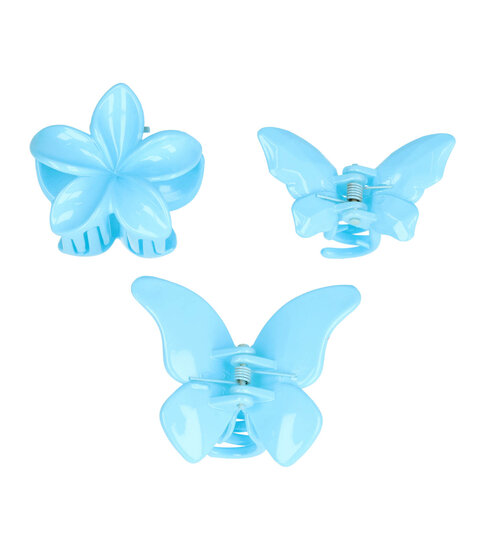 2110966806 Haarspeld Haarklemmen 4 cm – Bloemvorm & Vlindervorm – Blauw – Set van 3