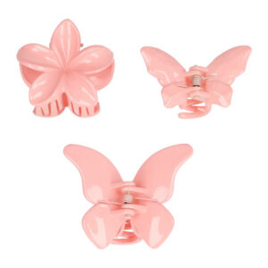 Haarspeld Haarklemmen 4 cm – Bloemvorm & Vlindervorm – Roze – Set van 3