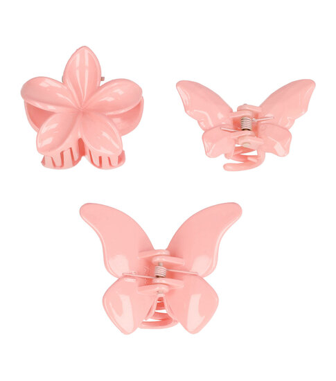 2110966821 Haarspeld Haarklemmen 4 cm – Bloemvorm & Vlindervorm – Roze – Set van 3