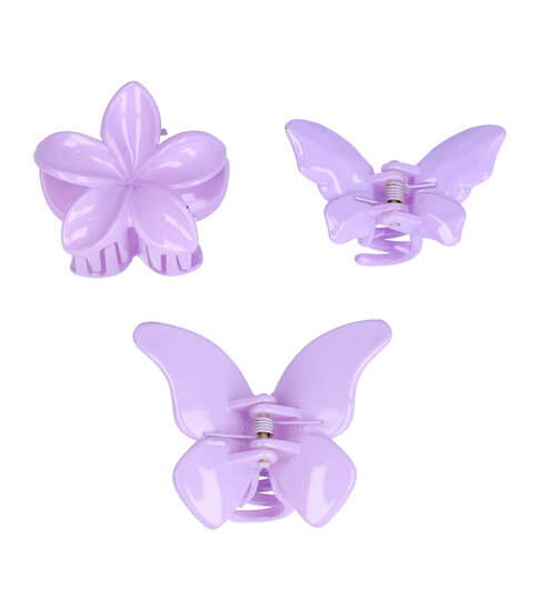 2110966830 Haarspeld Haarklemmen 4 cm – Bloemvorm & Vlindervorm – Paars – Set van 3