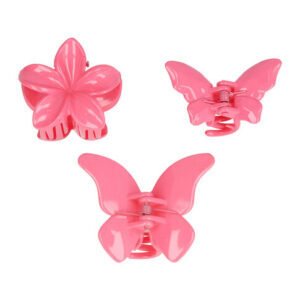 Haarspeld Haarklemmen 4 cm – Bloemvorm & Vlindervorm – Fuchsia Roze – Set van 3