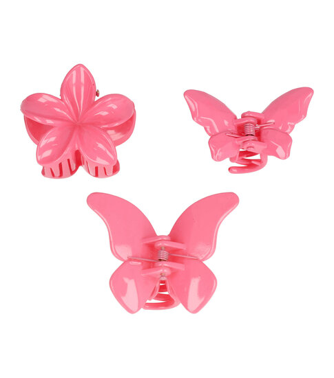 2110966839 Haarspeld Haarklemmen 4 cm – Bloemvorm & Vlindervorm – Fuchsia Roze – Set van 3