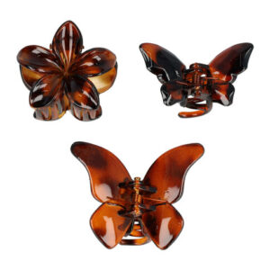 Haarspeld Haarklemmen 4 cm – Bloemvorm & Vlindervorm – Bruin – Set van 3