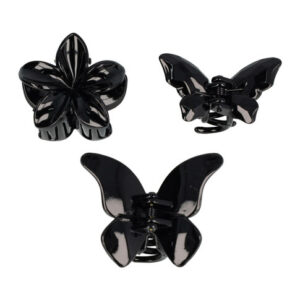 Haarspeld Haarklemmen 4 cm – Bloemvorm & Vlindervorm – Zwart – Set van 3