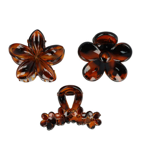 2110979088 Haarspeld Haarklemmen 4cm – Bloemvorm – Bruin – Set van 3