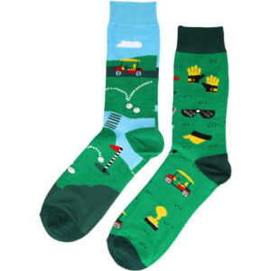 2113587333 Sokken katoen - golfbaan golfsport print - groen geel - maat 38-45
