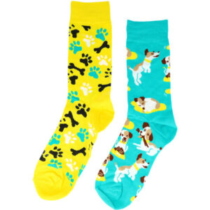 2113587387 Sokken katoen - honden print - blauw geel - maat 38-45