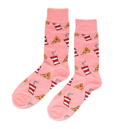 2113587444 Sokken katoen - pizza fastfood print - roze - maat 38-45