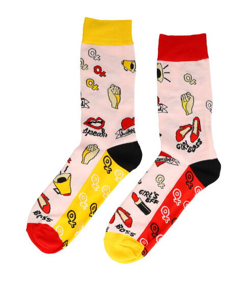 2113587495 Sokken katoen - girl boss print - roze zwart - maat 38-45