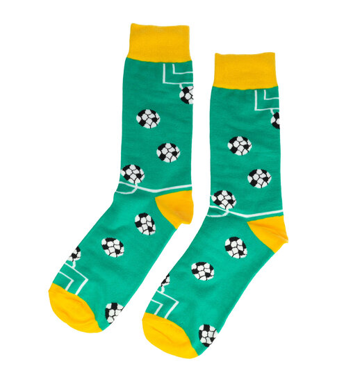 2113587531 Sokken katoen - voetbalveld print - groen geel - maat 38-45