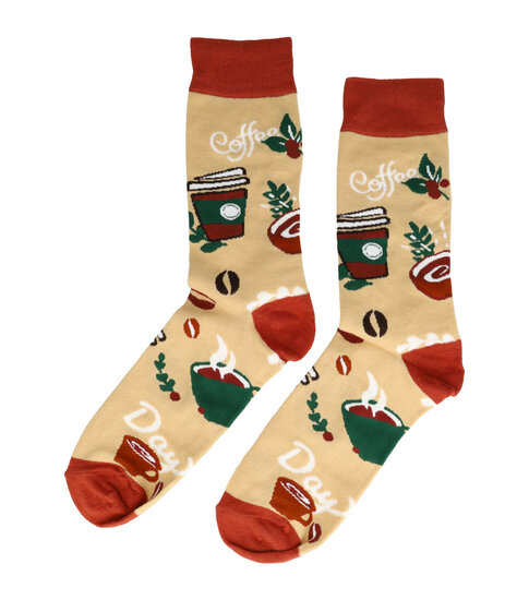 2113587561 Sokken katoen - koffie print - bruin beige - maat 38-45