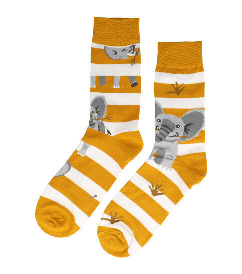 2113587597 Sokken Katoen - Olifanten Print - Geel Grijs - Maat 38-45