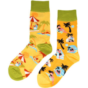 2113587822 Sokken katoen - strand vakantie print - geel groen oranje - maat 36-43
