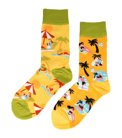 2113587822 Sokken katoen - strand vakantie print - geel groen oranje - maat 36-43