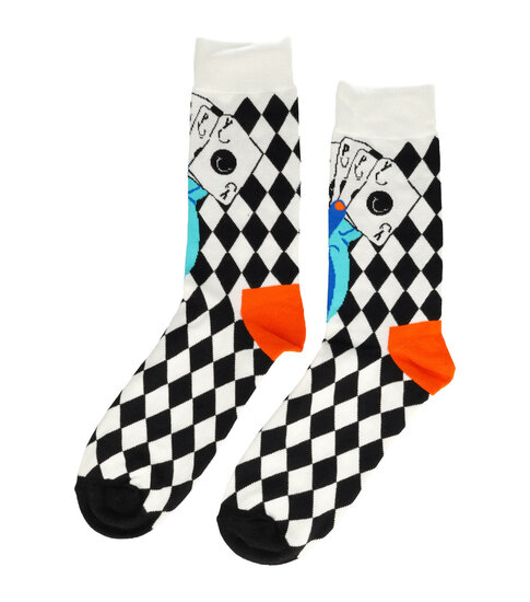 2113587984 Sokken katoen - kaartspel print - wit zwart - maat 38-45