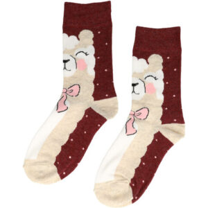 2113588005 Sokken katoen - lama strikje print - beige bruin - maat 36-43