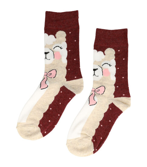 2113588005 Sokken katoen - lama strikje print - beige bruin - maat 36-43
