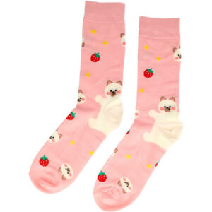 2113588011 Sokken katoen - katten print - roze wit - maat 38-45