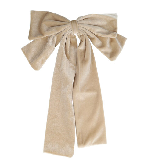 2114880489 Haarspeld Patentspeld Strik 20cm – Velvet Stof – Lange Linten 25cm – Handmade – Beige