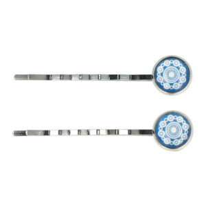 Haarspeld schuifspeldjes - Cirkel vintage 6cm - Blauw wit zilver - Set van 2