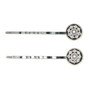 Haarspeld schuifspeldjes - Cirkel vintage 6cm - Zwart wit zilver - Set van 2