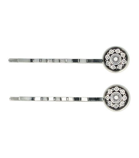 2114919678 Haarspeld schuifspeldjes - Cirkel vintage 6cm - Zwart wit zilver - Set van 2