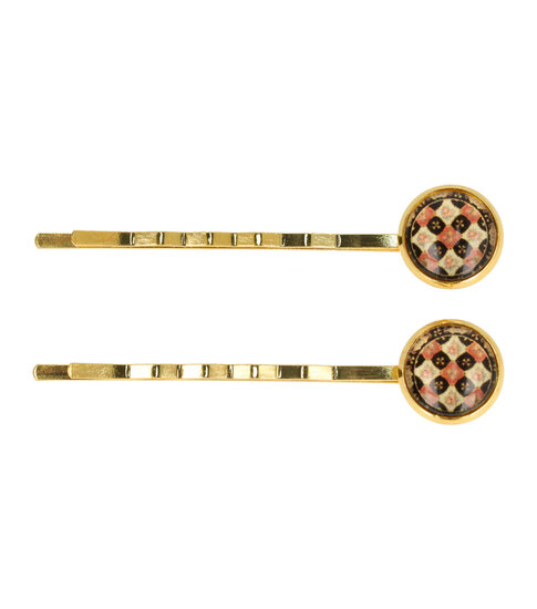 2114920959 Haarspeld schuifspeldjes - Cirkel vintage 6cm - Bruin goud - Set van 2