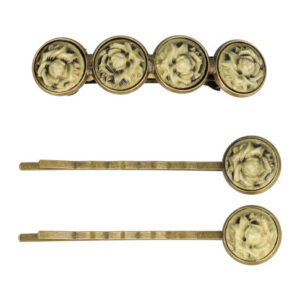 Haarspeld Patentspeld Cirkel 5cm – Vintage Roos Bloemenpatroon – Crème/Bruin/Brons – Set van 3