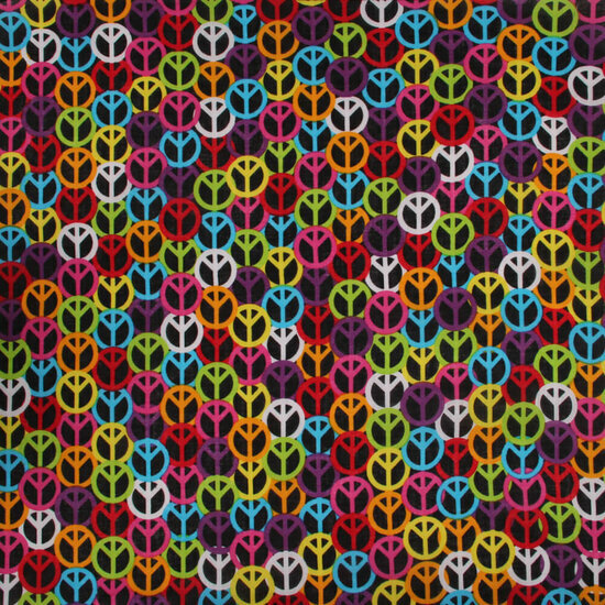 2115044706 Haarband bandana zakdoek – Peace katoen 55cm – Zwart multicolor