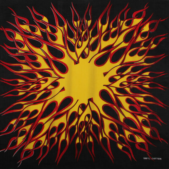 2115046335 Haarband bandana zakdoek – Vlammen katoen 55cm – Zwart Rood Geel