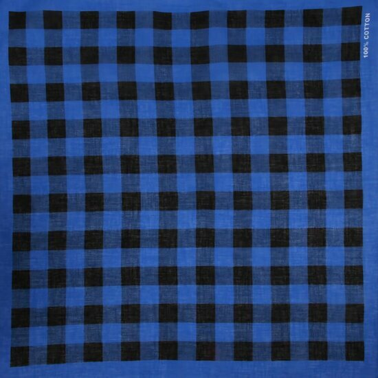 2115046356 Haarband bandana zakdoek – Ruit blok katoen 55cm – Blauw zwart