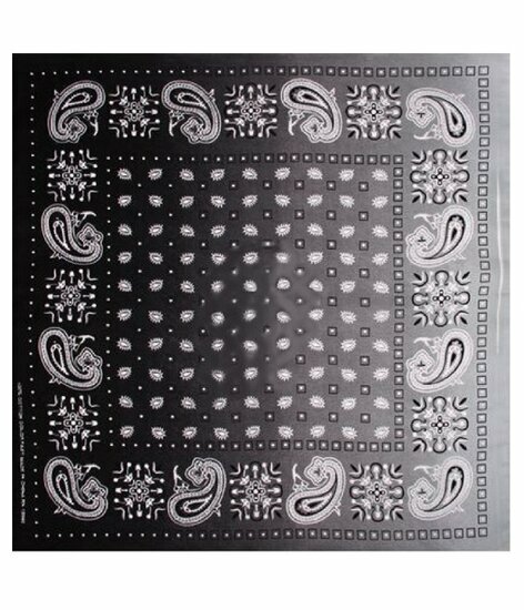 2115073305 Haarband bandana zakdoek – Paisley print katoen 55cm – Zwart grijs wit