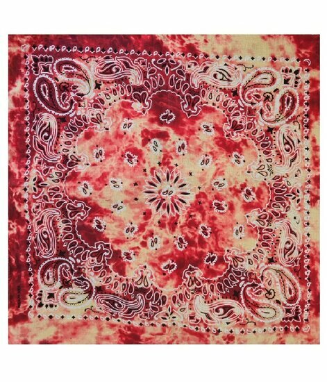 2115100203 Haarband Bandana Zakdoek - Tie dye paisley katoen 55cm - Rood creme