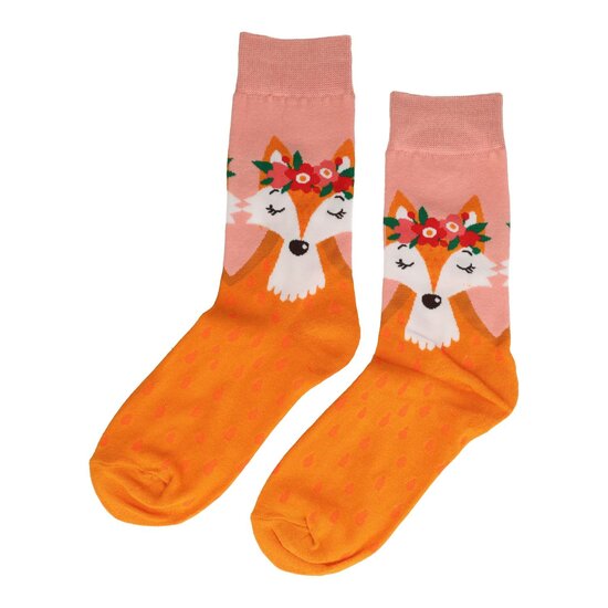 2115275934 Sokken katoen - vos print - oranje - maat 36-43