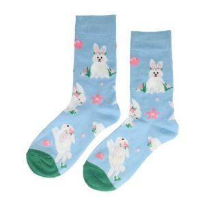 2115323478 Sokken katoen - konijn print - blauw roze wit - maat 36-43