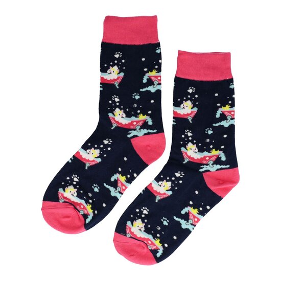 2115324384 Sokken katoen - Badkuip print - blauw roze - maat 36-43