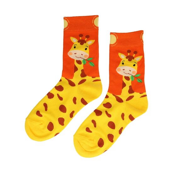 2115447207 Sokken katoen - giraffe print - oranje geel bruin - maat 36-43