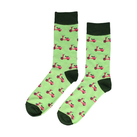 2115477921 Sokken katoen - scooter print - groen roze - maat 38-46