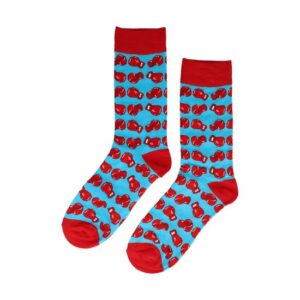 2115480498 Sokken katoen - bokshandschoenen print - blauw rood - maat 38-46