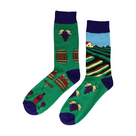 2115481467 Sokken katoen - wijn accessoires print - groen blauw bruin - maat 38-46