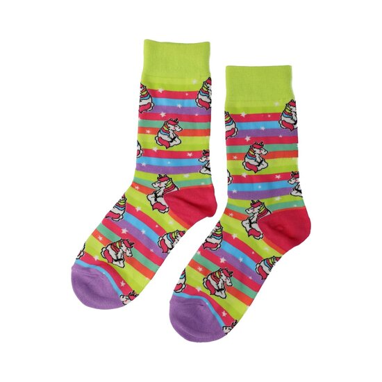 2115526647 Sokken katoen - eenhoorn regenboog print - groen multicolor - maat 36-43