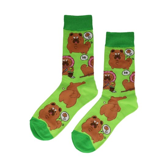 2115526731 Sokken katoen - beren print - groen bruin - maat 36-43