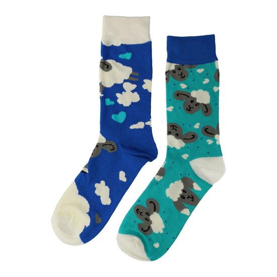 2115526974 Sokken katoen - schaap print - blauw wit - maat 38-46