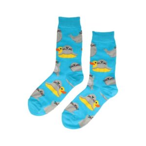 2115640551 Sokken katoen - zeehond badeend print - blauw grijs geel - maat 36-43
