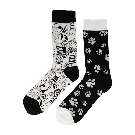 2115681792 Sokken katoen - hond pootjes print - zwart wit - maat 38-46