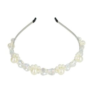 Haarband Diadeem 2cm – Facetkralen & Parelkralen – Metaal – Zilver Wit